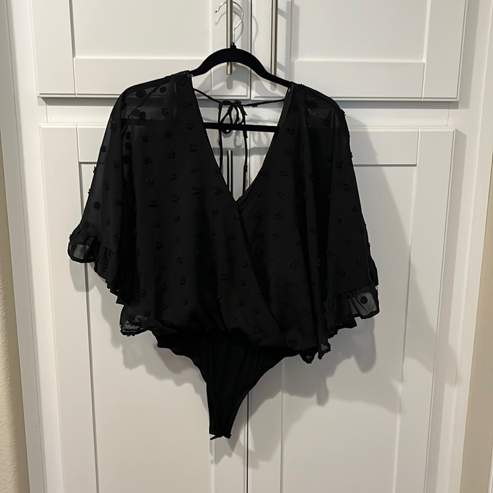 Black polka dot body suit, Medium
